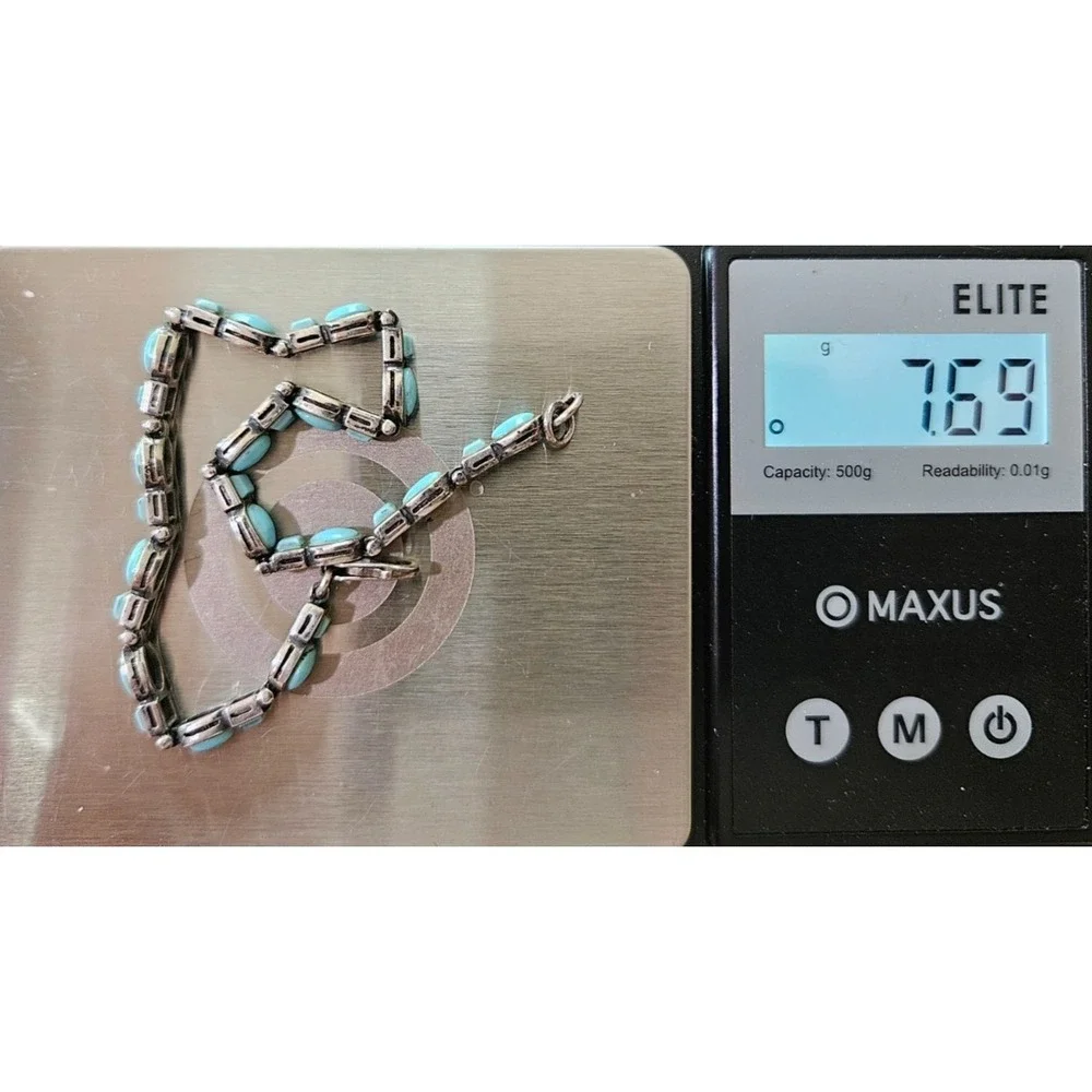 Natural Sleeping Beauty Turquoise set in a 925 Tennis Bracelet made in AZ - Picture 10 of 16